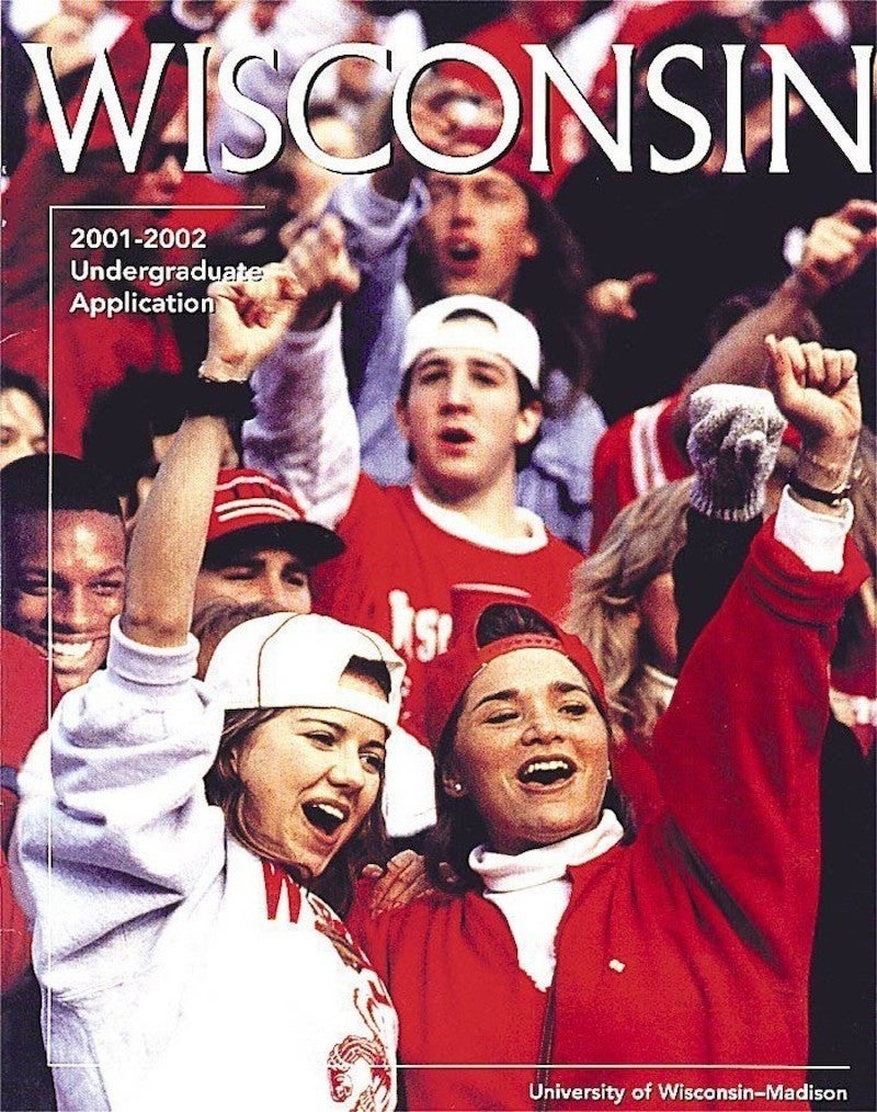In an effort to show diversity, University of Wisconsin officials added the face of a black student, Diallo Shabazz, to a file photo for the cover of the school's 2000 application booklet. AP