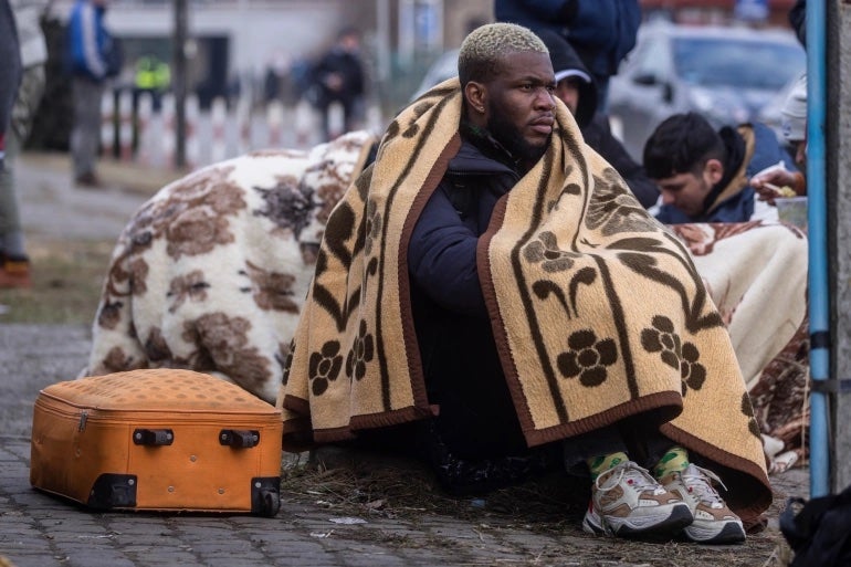 African countries have been scrambling to evacuate their citizens from Ukraine since Russia sent troops across the border on Thursday [Wojtek Radwanski/AFP]