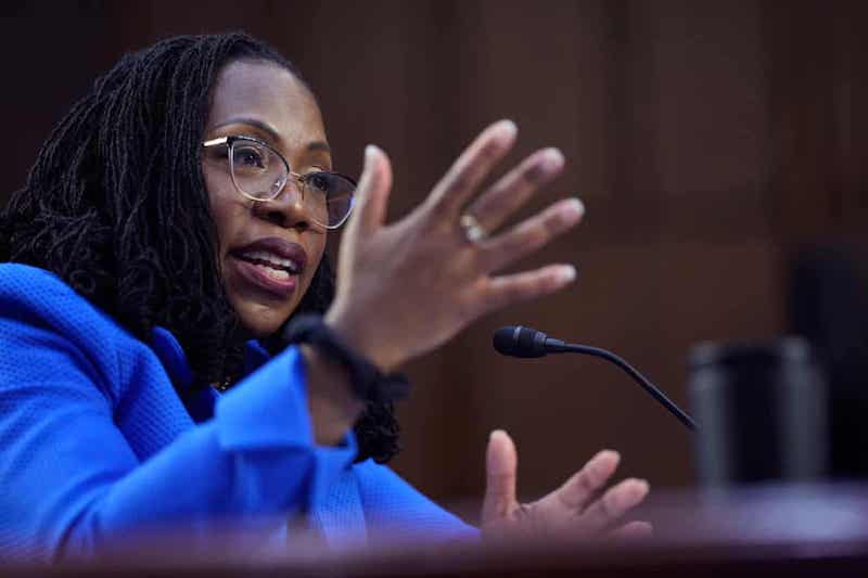 Supreme Court nominee Ketanji Brown Jackson, during her Senate confirmation hearing on Capitol Hill on Wednesday. Photograph: Kent Nishimura/Los Angeles Times/REX/Shutterstock