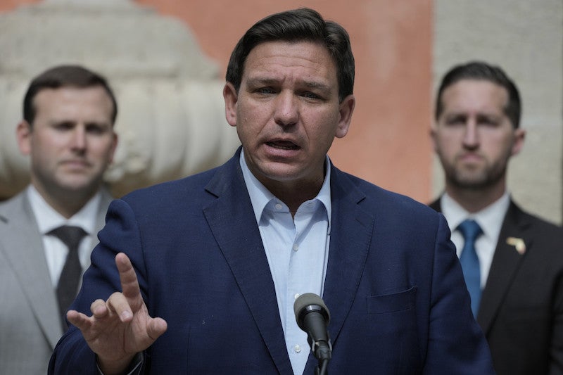 Florida Gov. Ron DeSantis speaks during a news conference, Feb. 1, 2022, in Miami. | Rebecca Blackwell/AP Photo