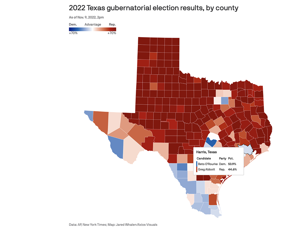 2022 texas gubernatorial election results by county graphic