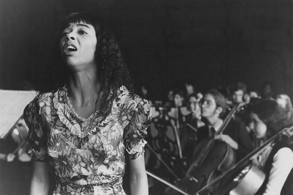 Irene Cara as Coco Hernandez performing in a scene from the 1980 movie “Fame.”