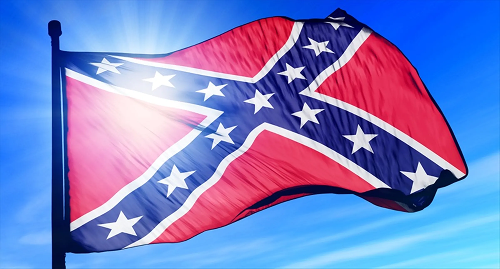 Confederate flag waving on the wind 