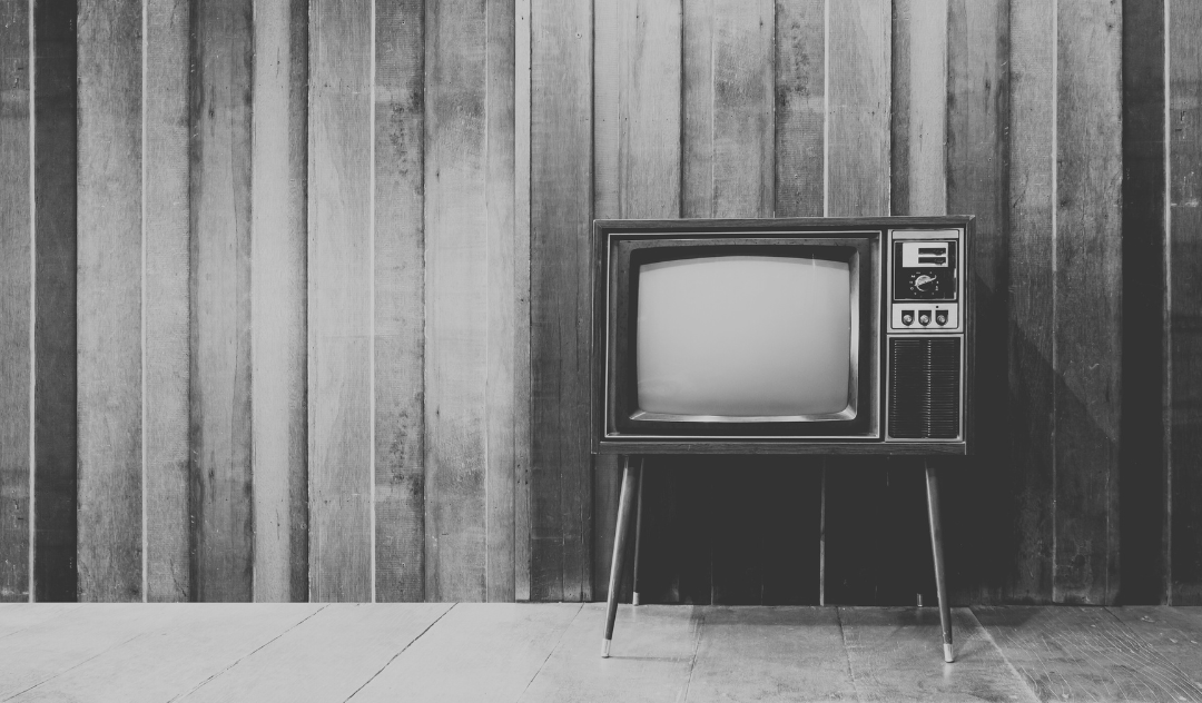 Black and white image of an old TV