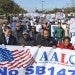 From left, Texas state Rep. Gene Wu, Houston Mayor Sylvester Turner, Democratic U.S. Reps. Al Green and Sheila Jackson Lee and Ling Luo, the founding chair of the Asian American Leadership Council, protest in Houston on Feb. 11