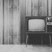 Black and white image of an old TV