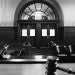 Black and white image of a courtroom